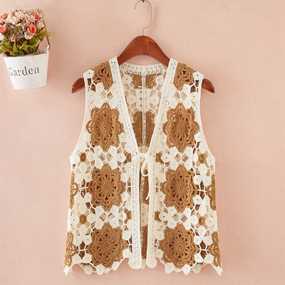 马甲秋装薄款外搭钩花开衫坎肩女