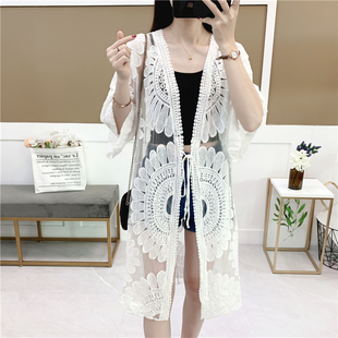 白色长款外搭蕾丝衫镂空上衣春夏披肩海边度假沙滩外套空调开衫女
