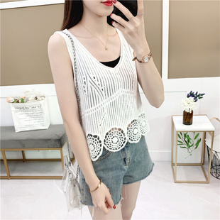 针织背心潮 百搭海边度假宽松外搭镂空钩花小清新显瘦短款 孤品