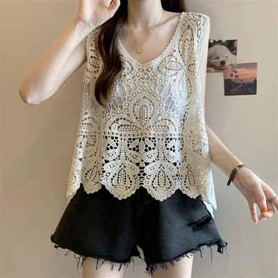 外搭叠穿镂空针织马甲女夏