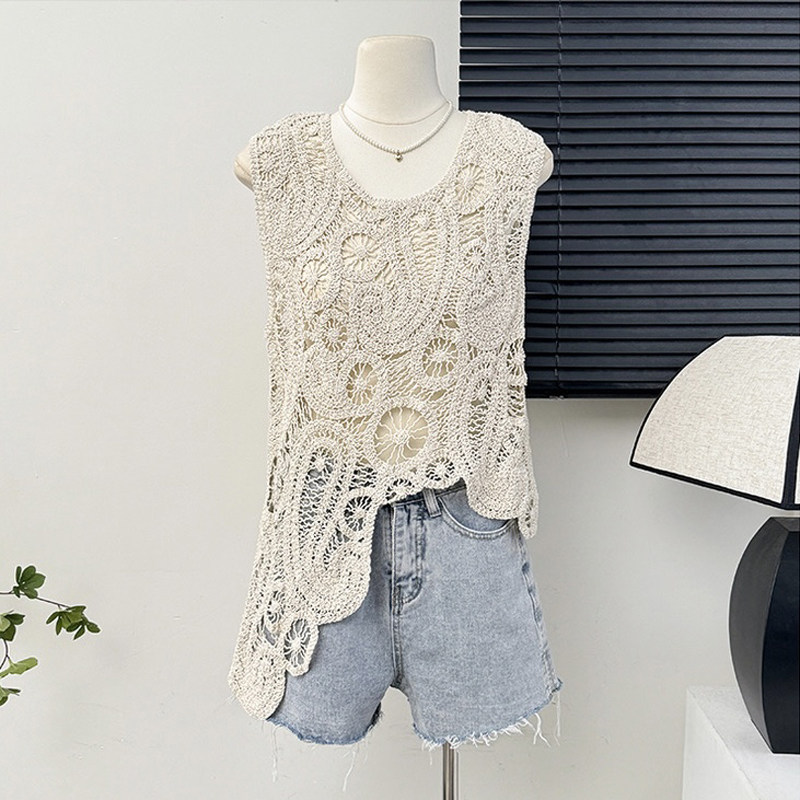 小个子纯棉镂空马夹背心宽松2025夏季新款薄款轻薄无袖吊带罩衫女