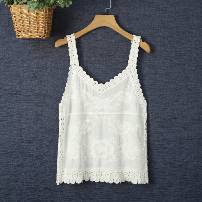 2025夏季新品短款镂空刺绣棉麻吊带女外穿宽松民族风内搭打底背心