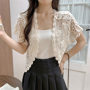 女百搭短开衫 夏季 钩花镂空刺绣蕾丝短款 外搭小披肩薄款 上衣 短款
