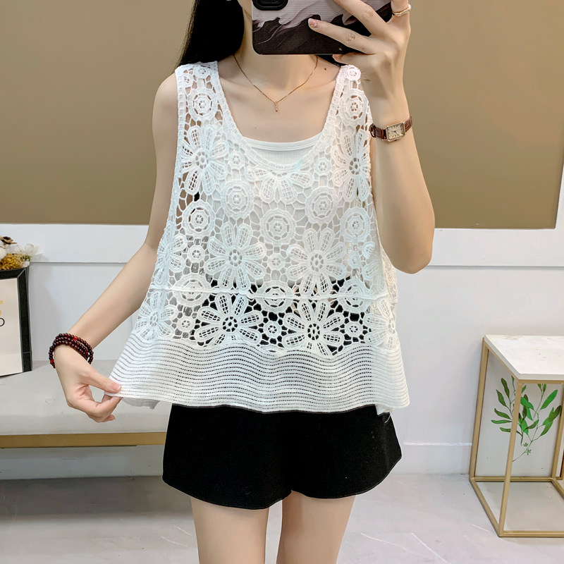 洋气叠穿棉线钩花背心女夏宽松外搭马甲无袖镂空蕾丝衫,女装/女士精品,背心吊带,淘宝优惠券,粉丝福利购,淘宝优惠卷