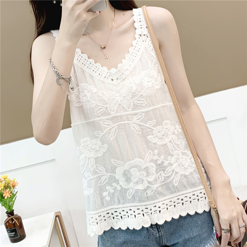 复古文艺蕾丝全棉纯色吊带女打底2025夏季新款休闲百搭刺绣背心女 - 淘宝联盟商品