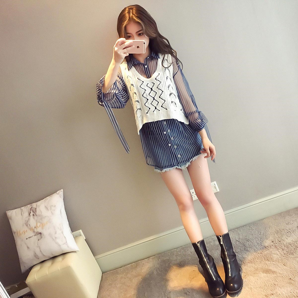 V领针织棉背心百搭套头马甲女