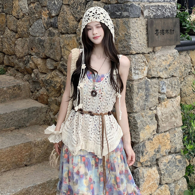 甜美风镂空流苏吊带背心