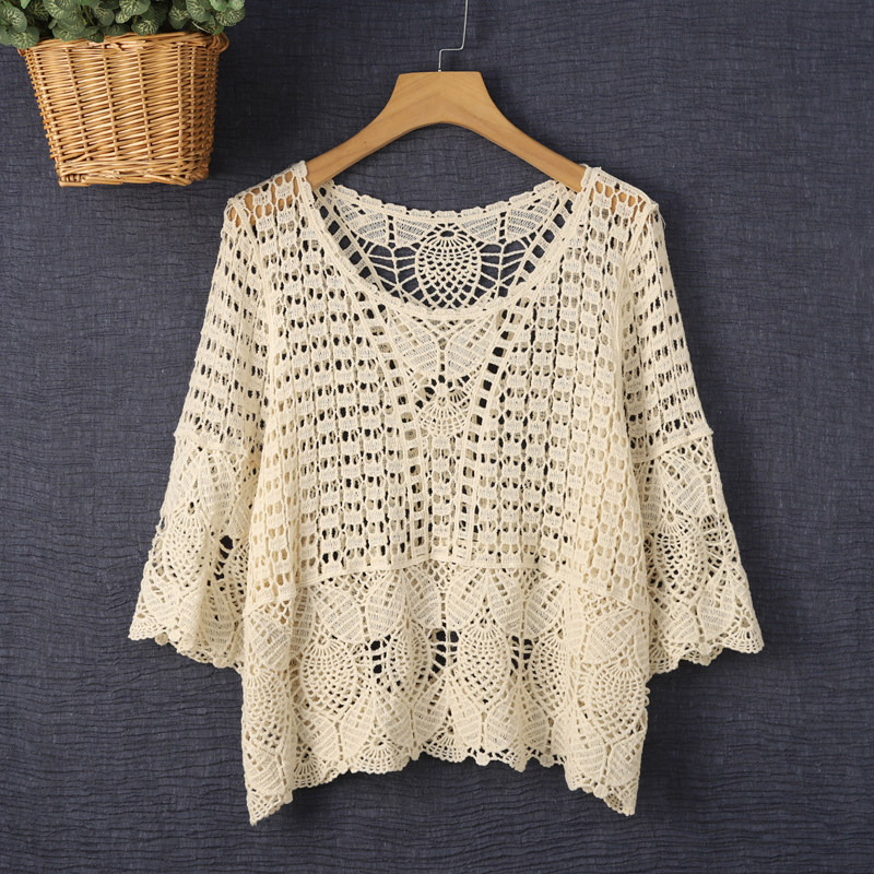 春夏薄款套头空调衫外搭上衣女2025新款百搭镂空罩衫刺绣防晒衫潮