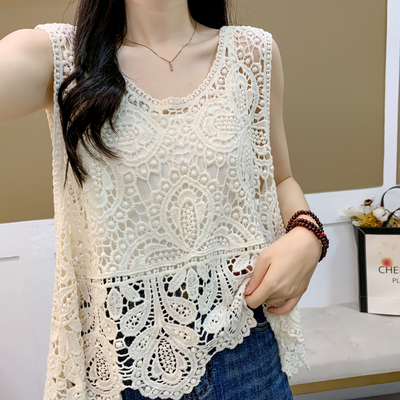 2025夏季气质蕾丝刺绣镂空背心吊带女士宽松外穿洋气叠穿马甲上衣