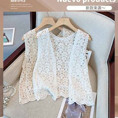 大码女装宽松勾花针织背心2025年夏季新款胖MM马甲镂空外搭开衫潮