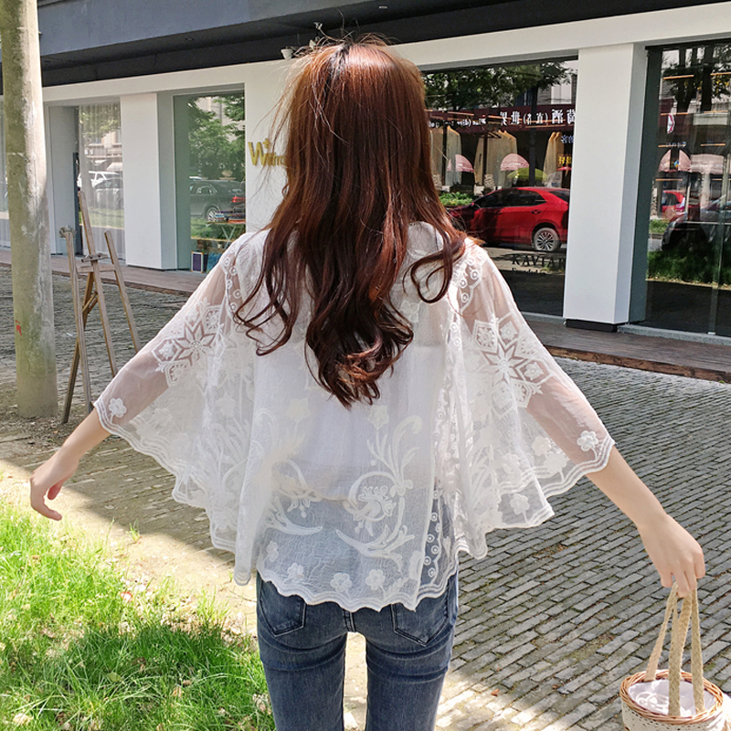披肩上衣百搭镂空刺绣钩花蕾丝衫