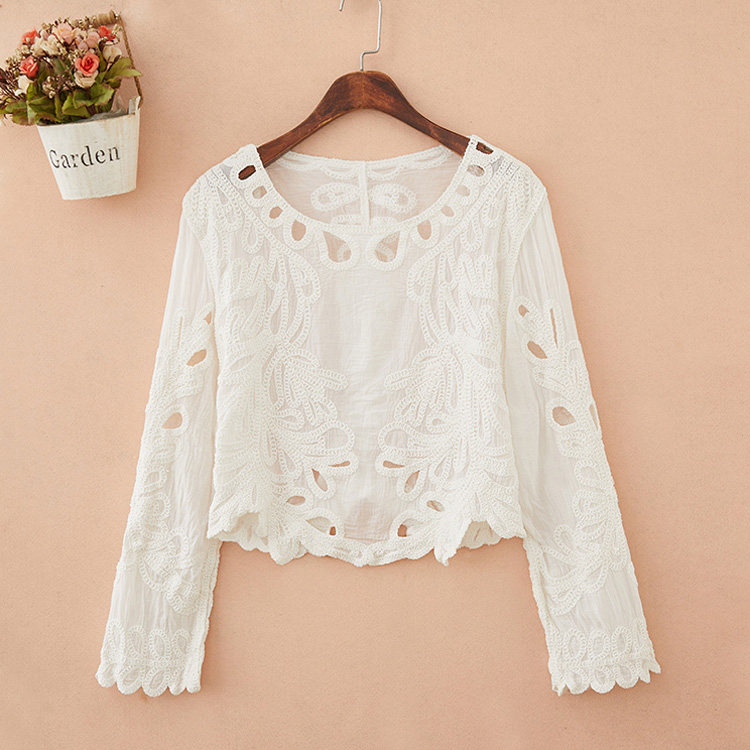 配裙子的上衣夏天蕾丝女韩版长袖圆领夏季薄款镂空吊带裙外搭罩衫