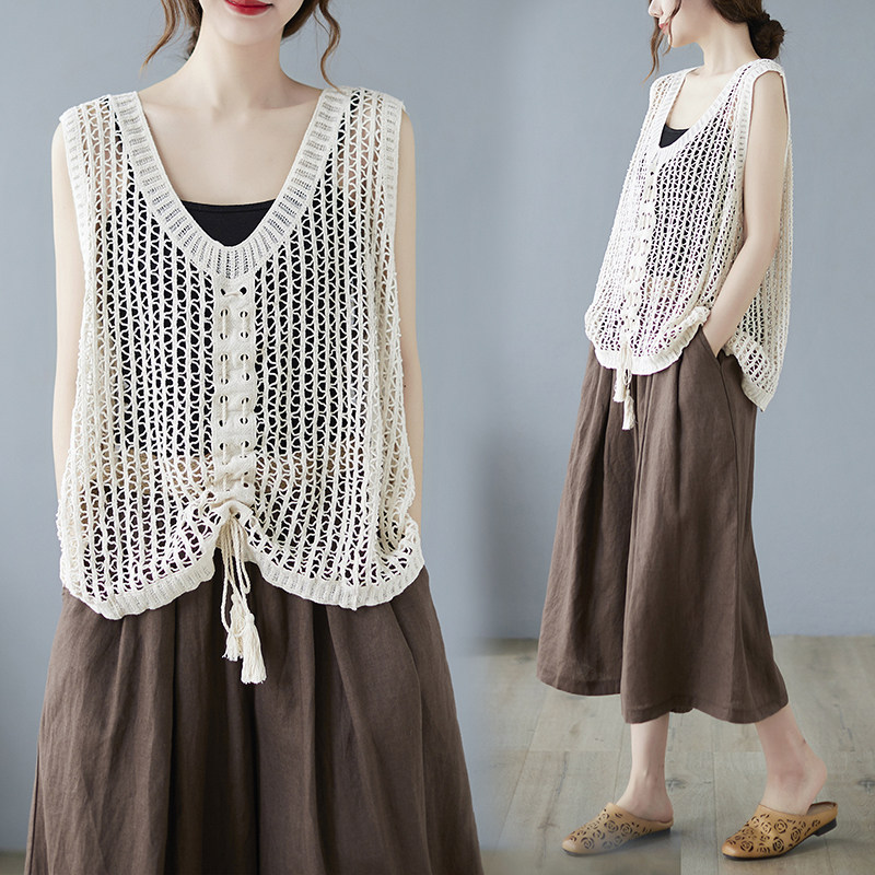 小马甲女春夏薄款2025新款大码外搭时尚减龄洋气棉网镂空背心马夹,女装/女士精品,大码连衣裙,淘宝优惠券,粉丝福利购,淘宝优惠卷