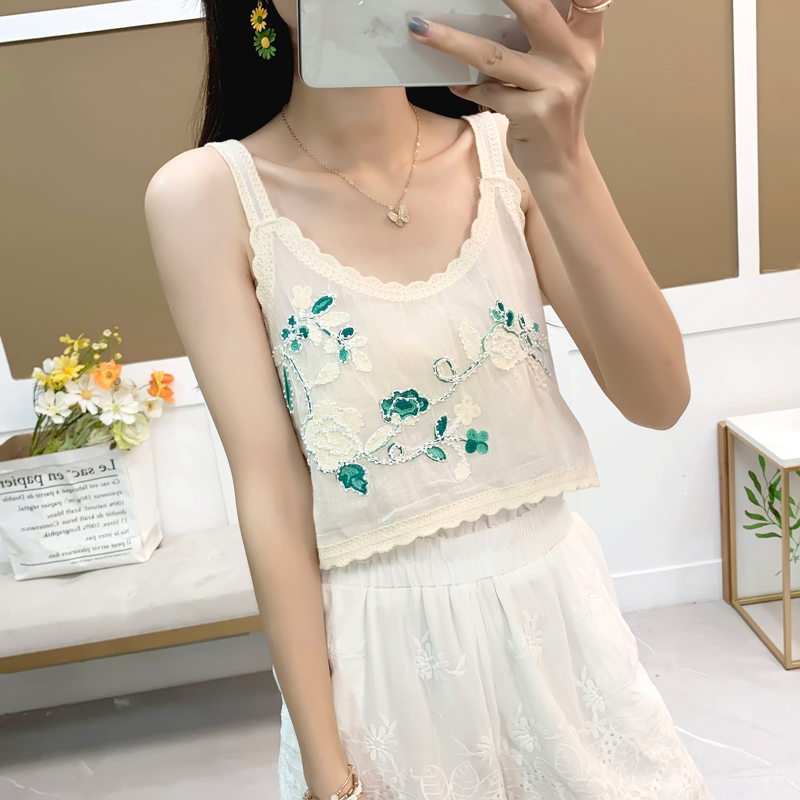 夏季新款宽松短款刺绣背心女外搭