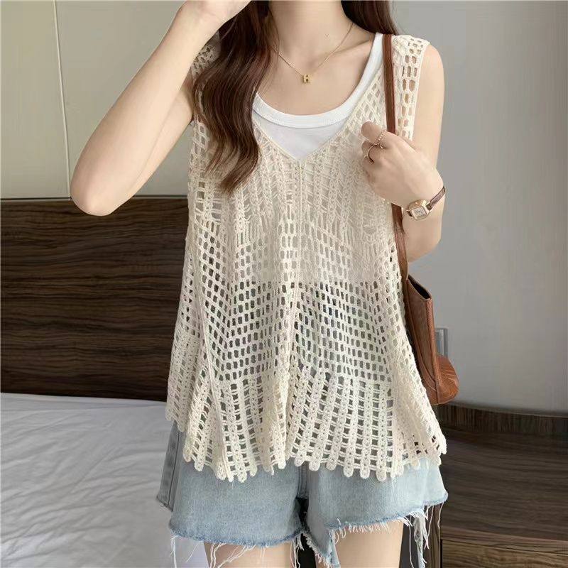 2025新款夏季女装时尚镂空蕾丝背心外搭宽松遮肚减龄短袖T恤上衣,女装/女士精品,背心吊带,淘宝优惠券,粉丝福利购,淘宝优惠卷