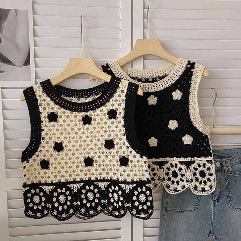 缕空复古针织背心马甲女外穿2026新款韩版夏季百搭设计感撞色上衣