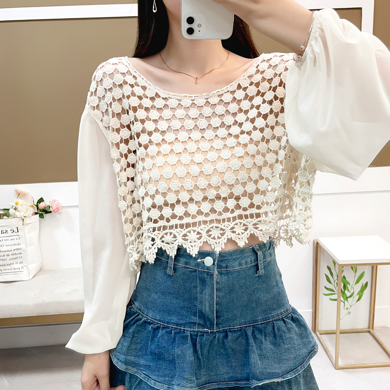 【孤品】绣花镂空防晒衫女秋薄款法式设计感小众洋气小衫外穿上衣