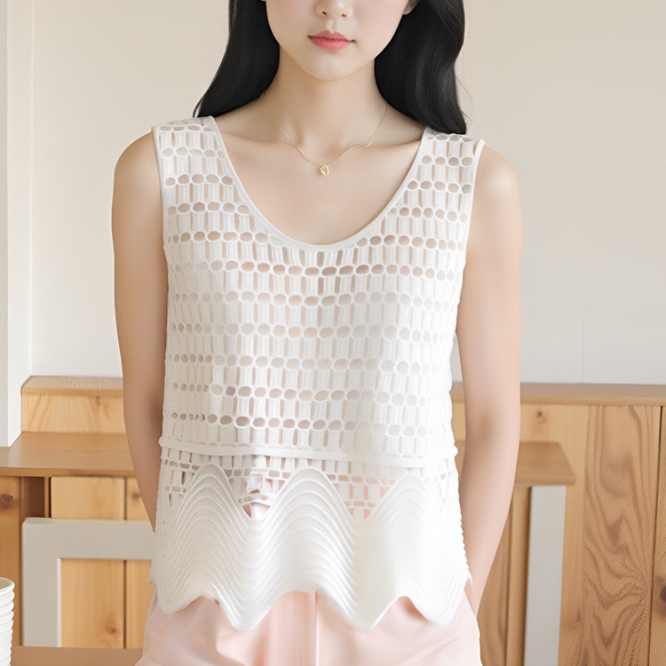 马甲女短款外穿钩花背心夏季新款甜美百搭宽松镂空薄款针织坎肩潮