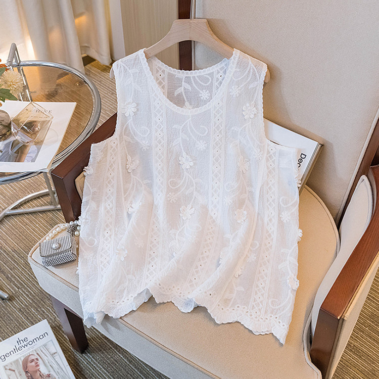 法式无袖背心衬衫女外穿夏季慵懒风宽松显瘦立体花朵上衣漂亮小衫