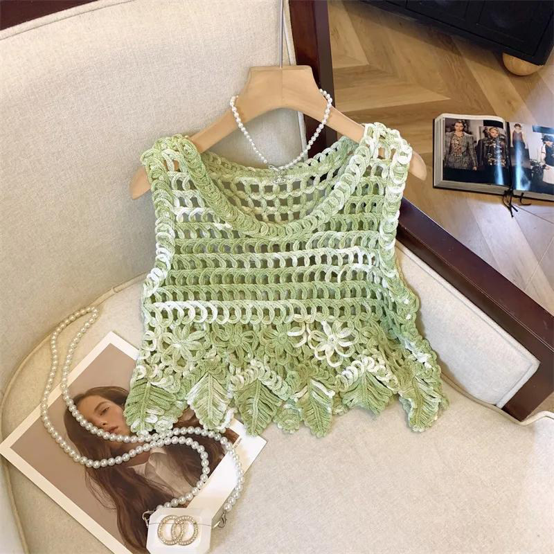 2025新款时尚百搭新流苏背心吊带外穿宽松镂空针织小众时尚罩衫潮