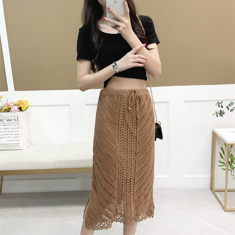 法式小众高腰OL风针织镂空半身裙