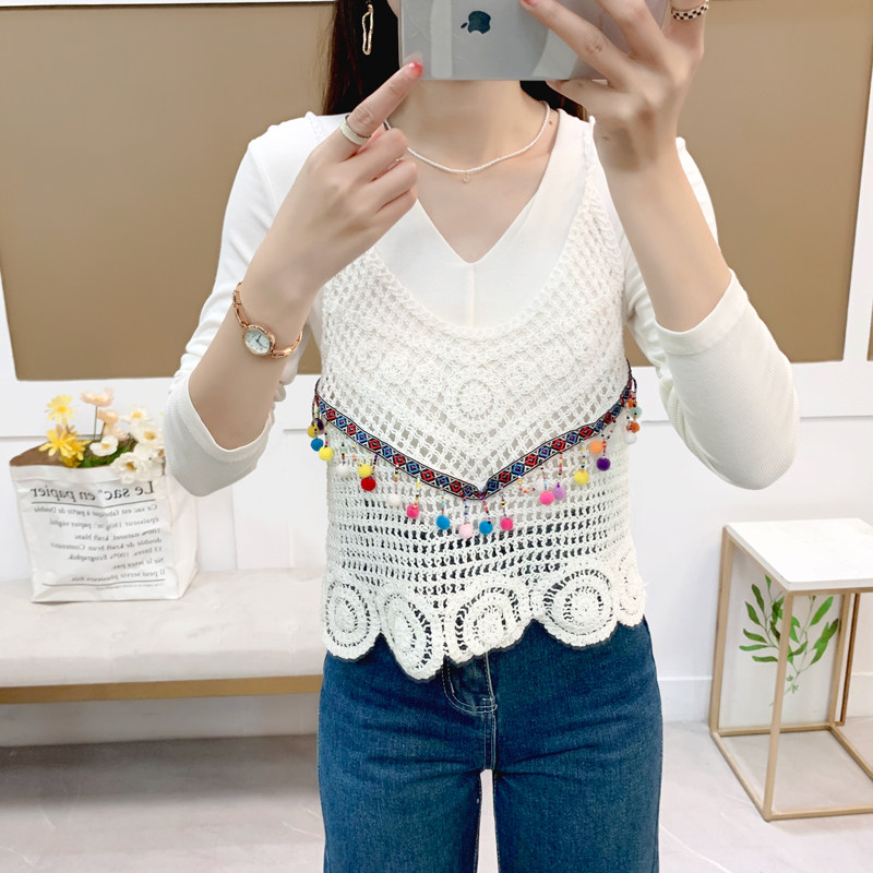 民族风吊带背心女春夏外搭海边度假短款性感镂空钩花无袖针织上衣