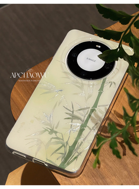 中国风双层绿色竹子熊猫支架适用mate60pro华为手机壳mate50/40全包Pura70防摔p50pro/p60女款60pro+