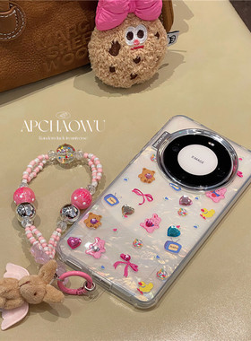 可爱贝壳纹小熊兔子链条适用mate60pro华为Pura70pro手机壳nova10/9全包mate50/40防摔套p60/p50女款荣耀50