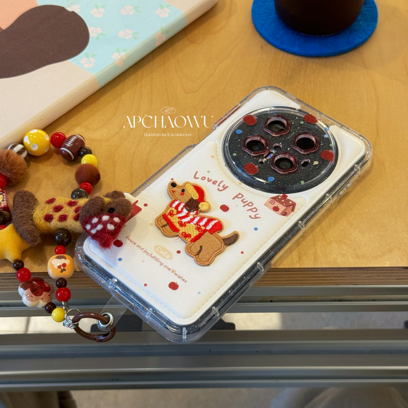 可爱ins气垫皮纹立体刺绣腊肠狗狗链条适用mate70pro华为手机壳pura70/80pro创意60pro+全包mate80pro女款