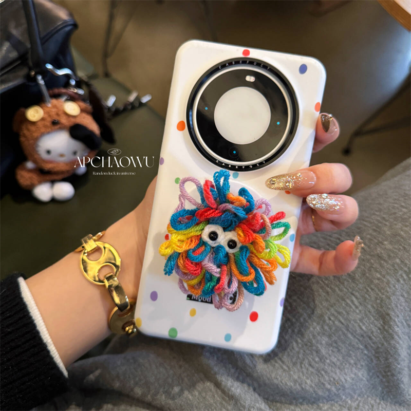 可爱彩色波点毛线小怪兽磁吸支架适用mate60pro华为手机壳60pro+菲林硬壳mate60创意女款