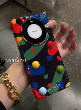 ins艺术线条彩绘立体圆球适用mate60/50pro华为手机壳nova12/11菲林硬壳pura70全包p60/p50女款mate70pro