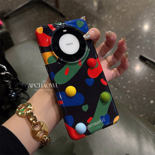 p50女款 11菲林硬壳pura70全包p60 mate70pro 50pro华为手机壳nova12 ins艺术线条彩绘立体圆球适用mate60