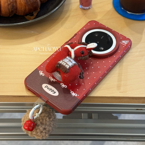 ins红色皮纹波点布偶小马支架适用mate70pro华为手机壳pura70/80pro创意60pro+全包防摔mate80pro女款