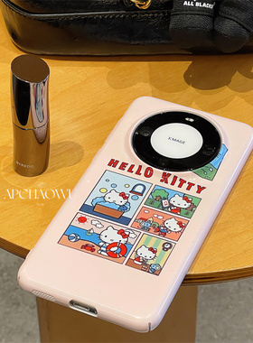 可爱卡通插画沙滩kt猫适用Pura70pro华为手机壳mate60/50/40菲林硬壳nova12/11全包荣耀100/90女款p60/p50