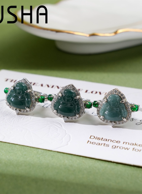 翡翠佛公戒指气质小众女白色指环AD160