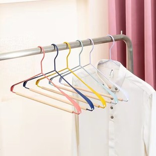 网红轻奢铁艺金属衣架榉木衣服挂衣柜收纳无痕衣撑家用成人挂衣架