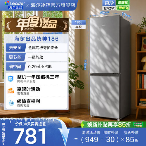 国家补贴海尔出品统帅186双开两门超薄宿舍出租房一级家用小冰箱