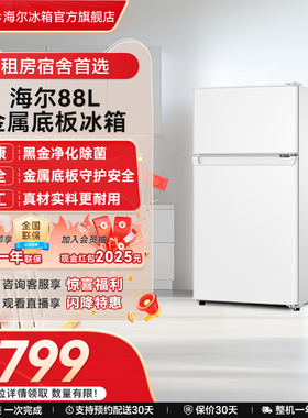 海尔88L两门冷藏冷冻家用小型出租房官方宿舍二人白色办公小冰箱
