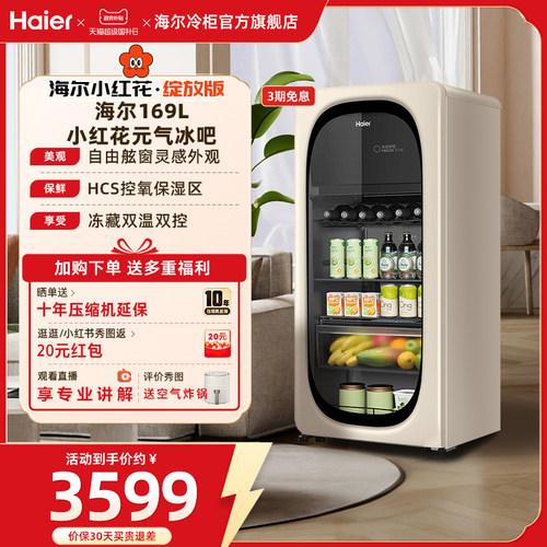 海尔169升元气冰吧小型家用客厅冰箱节能冷藏柜饮料茶叶柜小冰箱
