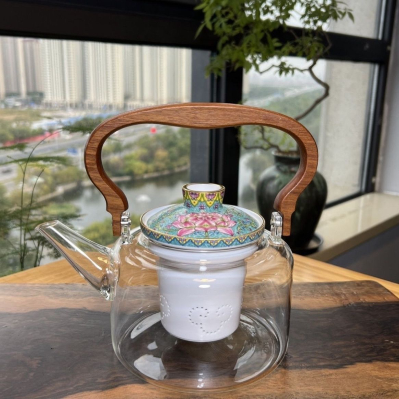 高硼硅玻璃珐琅彩素匠提梁壶