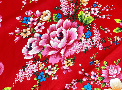 东北大花布 纯棉斜纹厚款大富贵牡丹花被面棉服面料