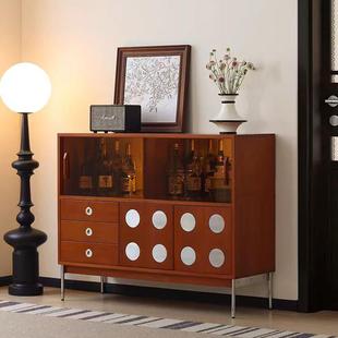 复古实木餐边柜北欧靠墙储物柜咖啡机柜小户型茶水柜玻璃收纳边柜