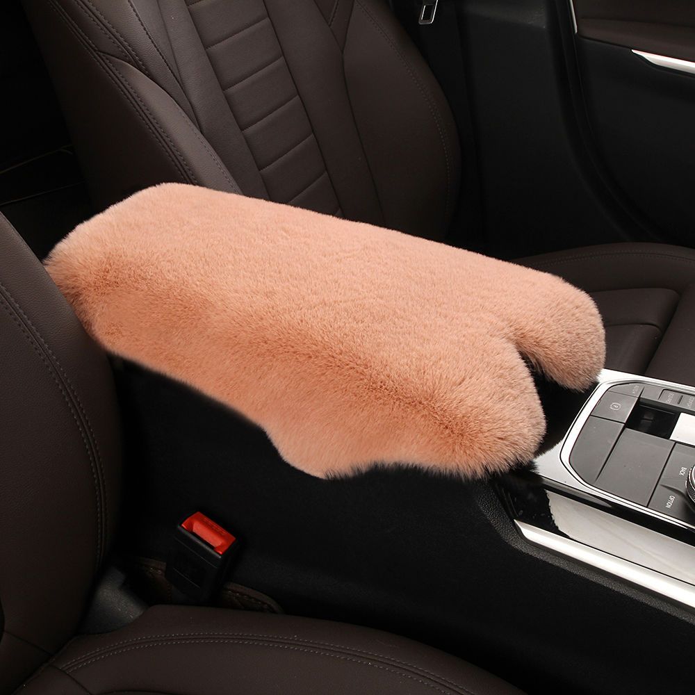 汽车扶手箱垫冬季獭兔毛绒真皮