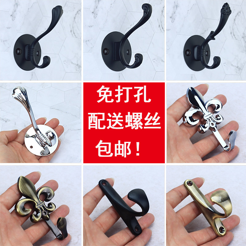 挂钩墙壁挂衣钩黑色金属单个玄关鞋柜单钩衣柜门后衣服衣帽钩勾子