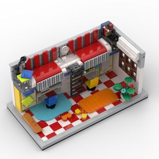 MOC街景系列宿舍房间 节日礼物积木 一角微场景DIY拼装