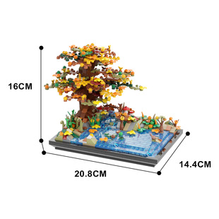 MOC-55872秋天湖边的树创意风景桌面摆件小颗粒积木拼装益智玩具