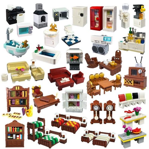 MOC小现代家居颗粒沙发电视柜室内装潢家具DIY积木国产