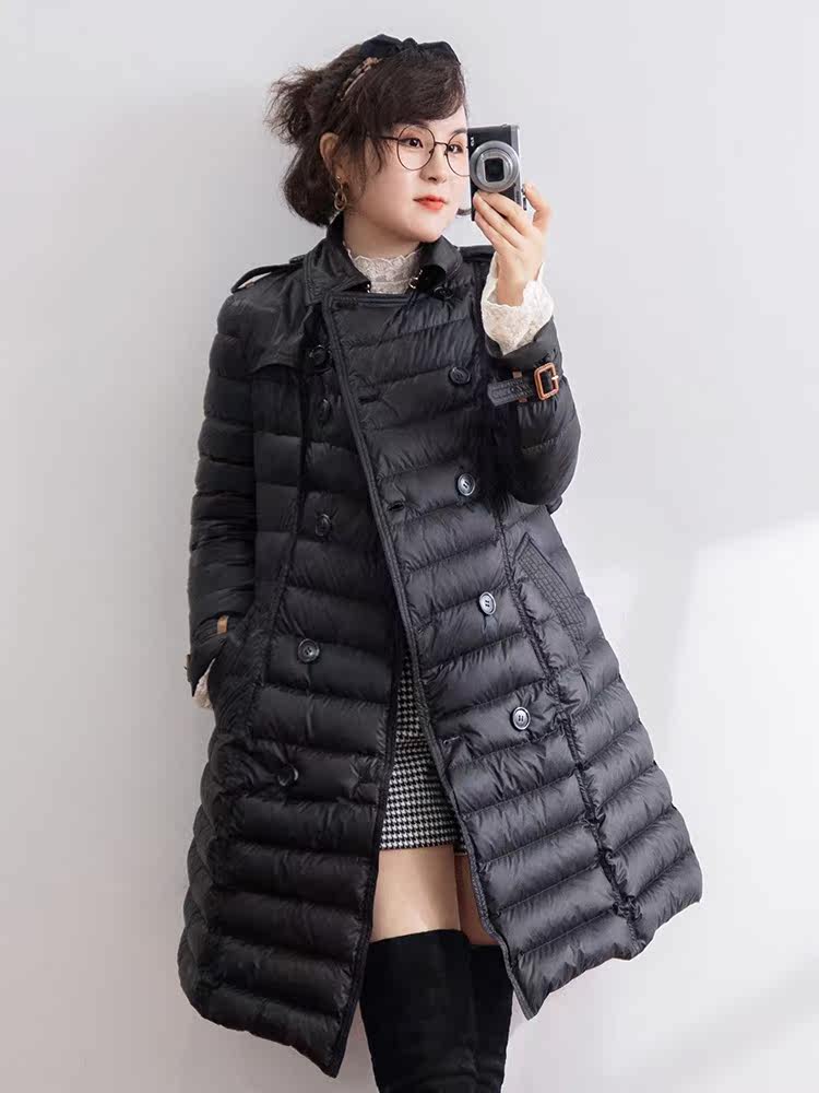 B family classic penny end series~95 white duck down waist belt Slim slim light medium and long version down jacket female
