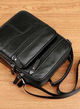 单肩牛皮真皮男包斜跨手提休闲商务旅行背包多层大容量收银收钱包