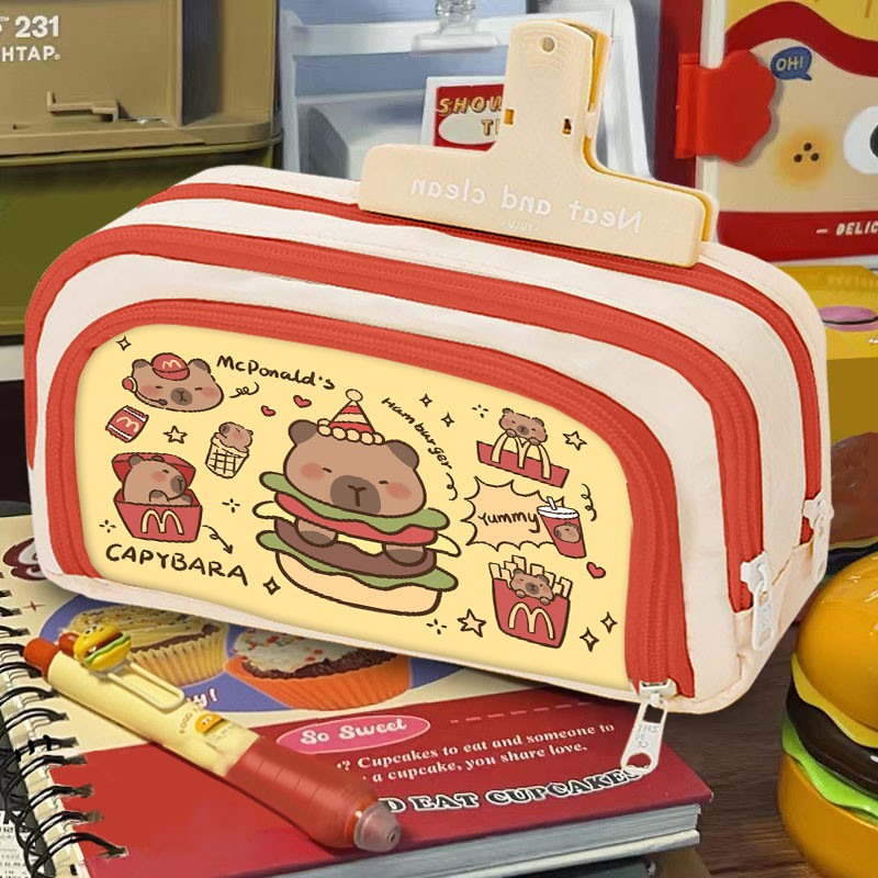 재미 있은 창조적 인 필통 INS 중학교 및 고등학교 여성 햄버거 편지지 상자 맥도날드 대용량 다중 더러운 필통